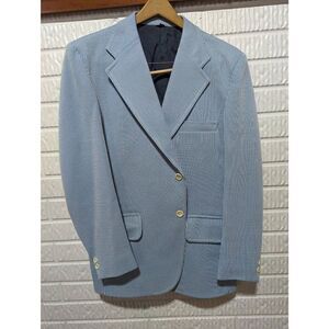 Vintage Sears The Mens Store Blue White Stripe Polyester 70's Sport Coat Size 44